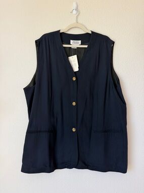 Nicole Summers NWT Navy Wool Blend Vest Gold Buttons Minimalist 2W